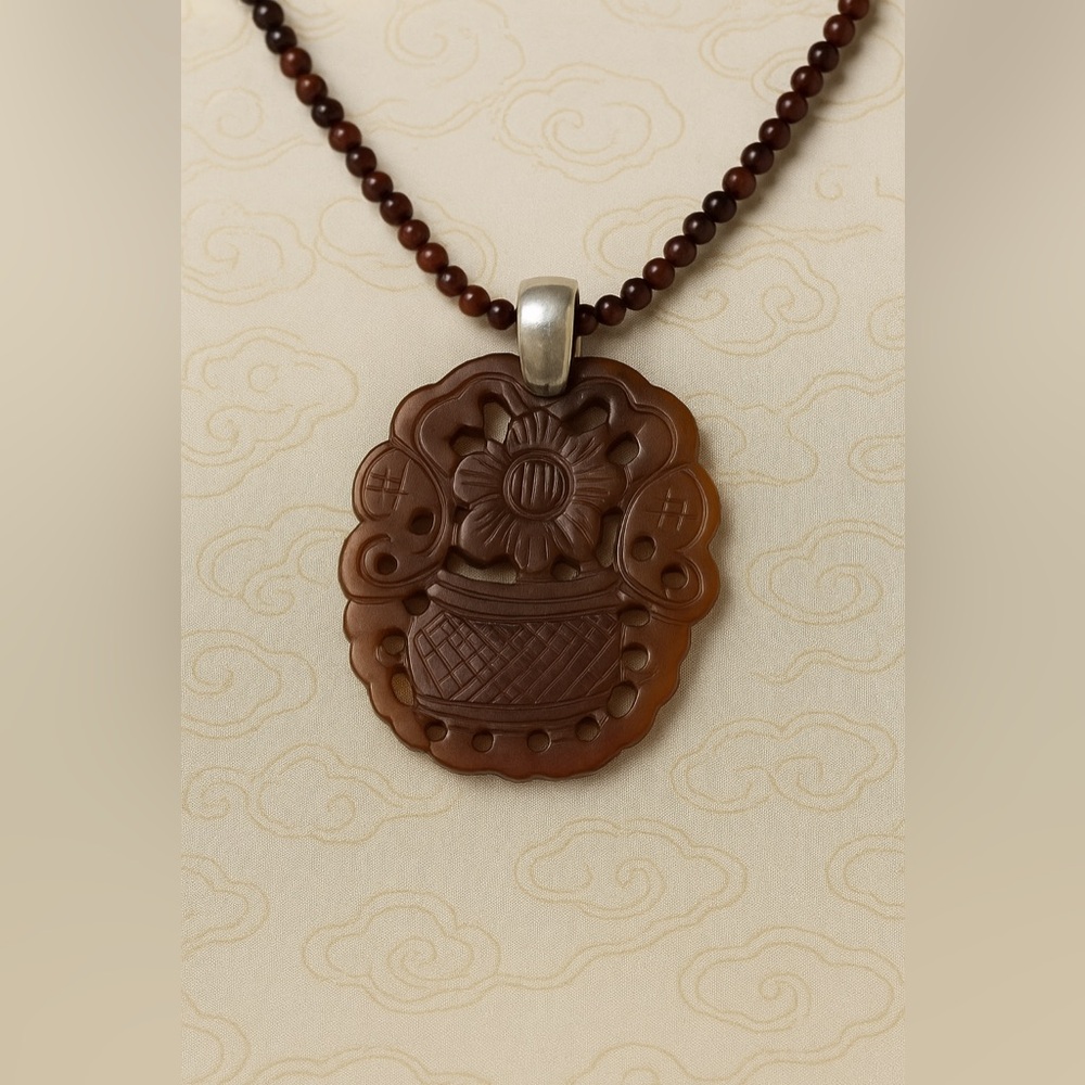 Carved Chinese Jade Pendant Necklace | Sterling Silver | Prosperity Symbol - Picture 2 of 14